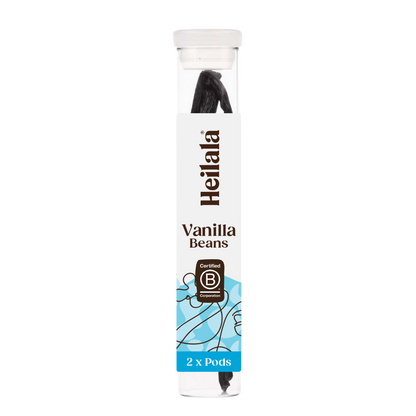 Heilala vanilla beans packaging on a white background
