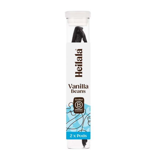 Heilala vanilla beans packaging on a white background