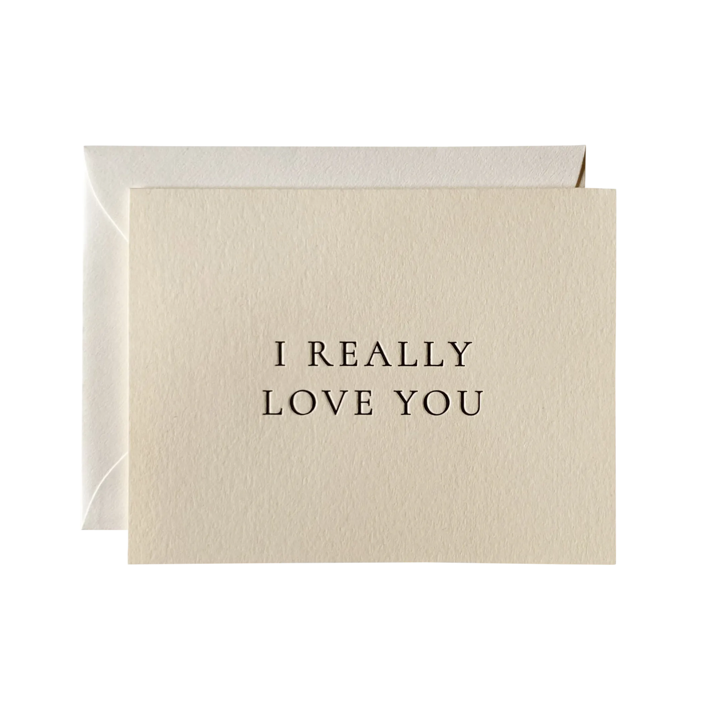 Beige card with 'I REALLY LOVE YOU' text on a white background