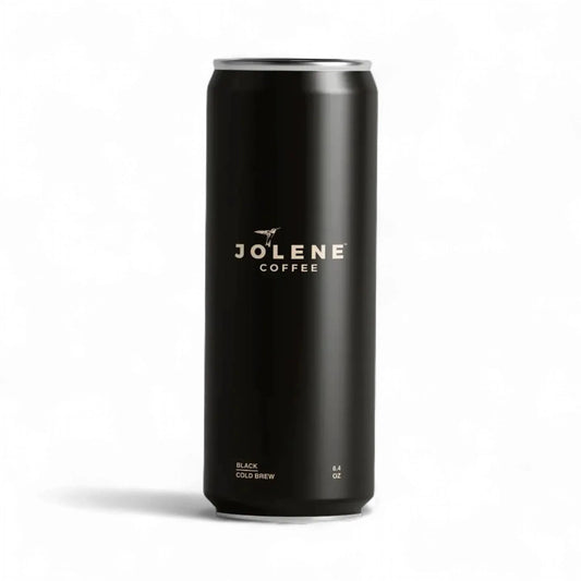 Black can of Jolene Coffee on a white background
