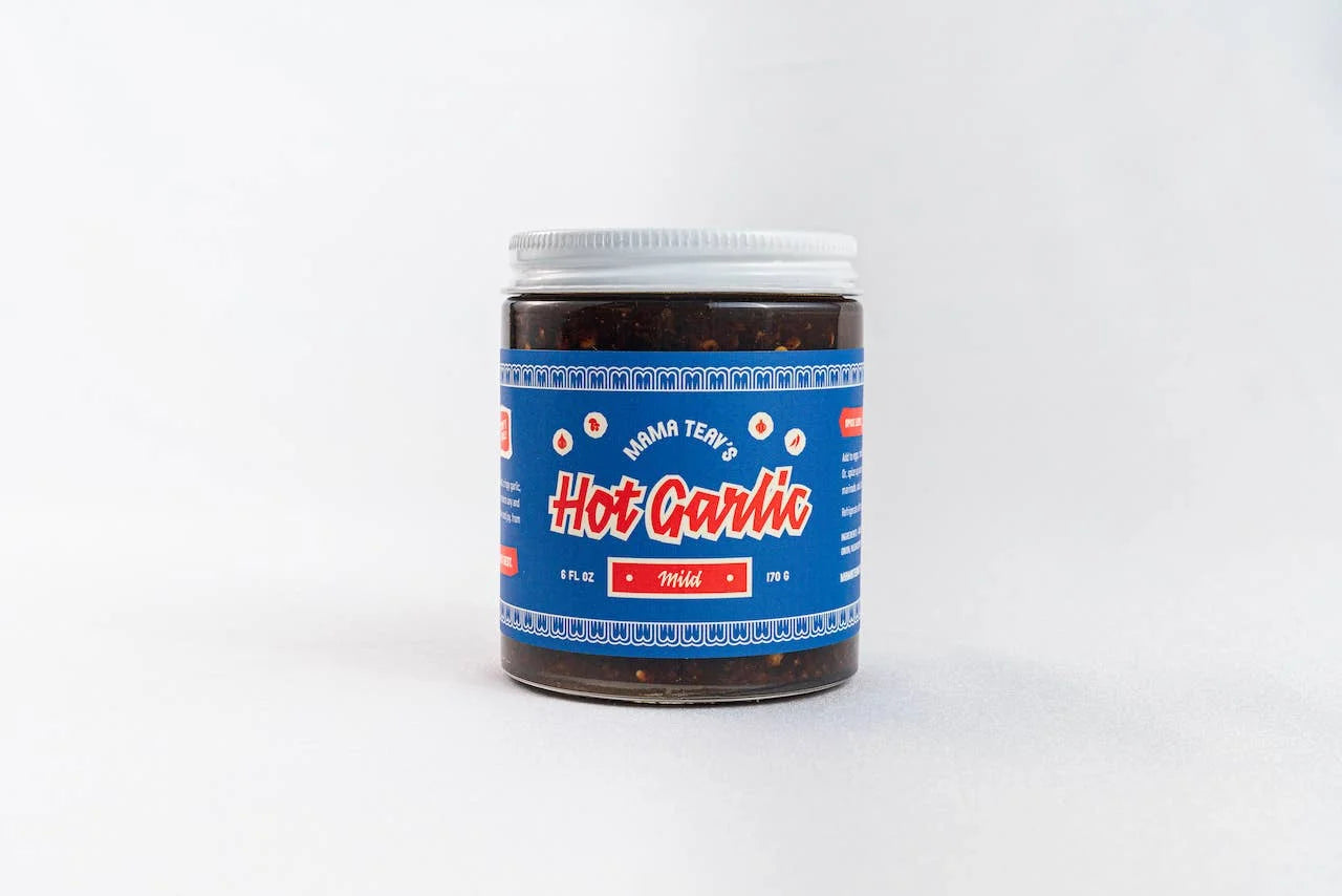 Jar of 'Hot Garlic' seasoning on a white background