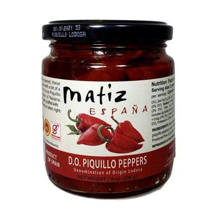 Jar of Matiz Espana D.O. Piquillo Peppers on a white background
