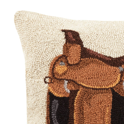 Decorative pillow with a brown bear design on a white background