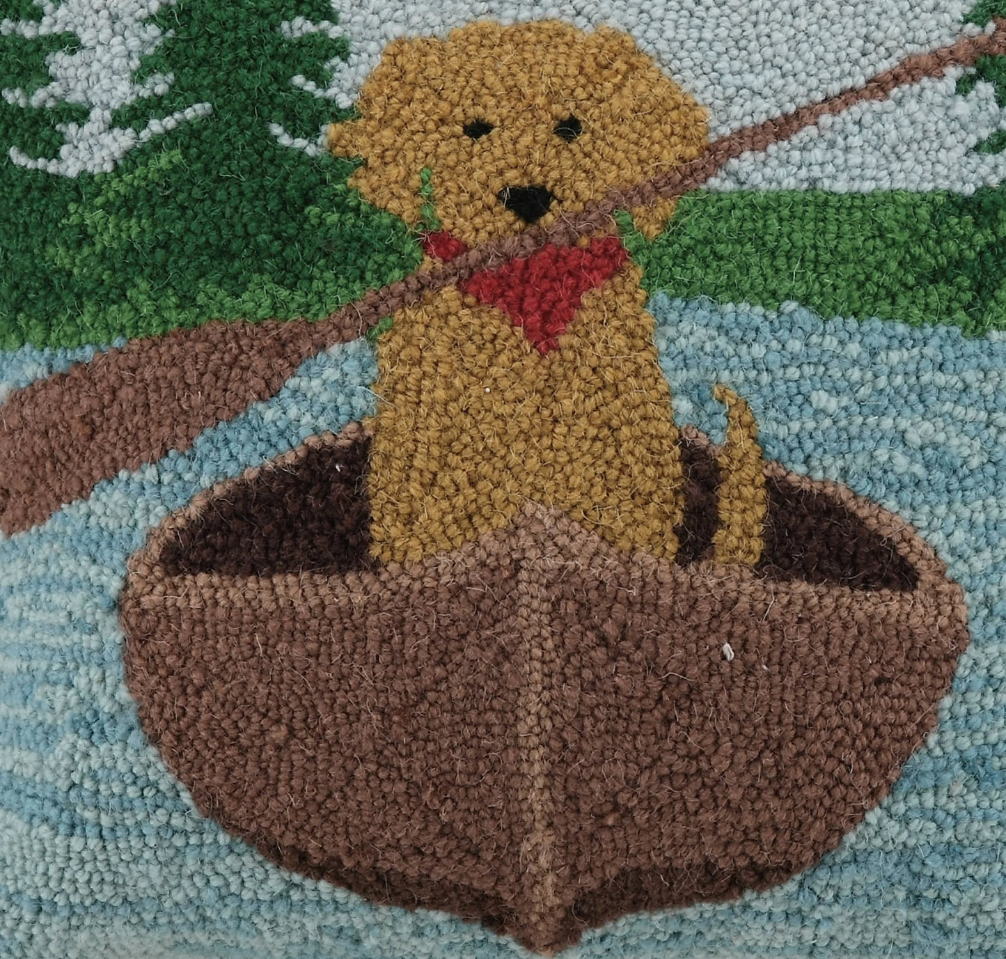 Textured rug with a bear fishing scene