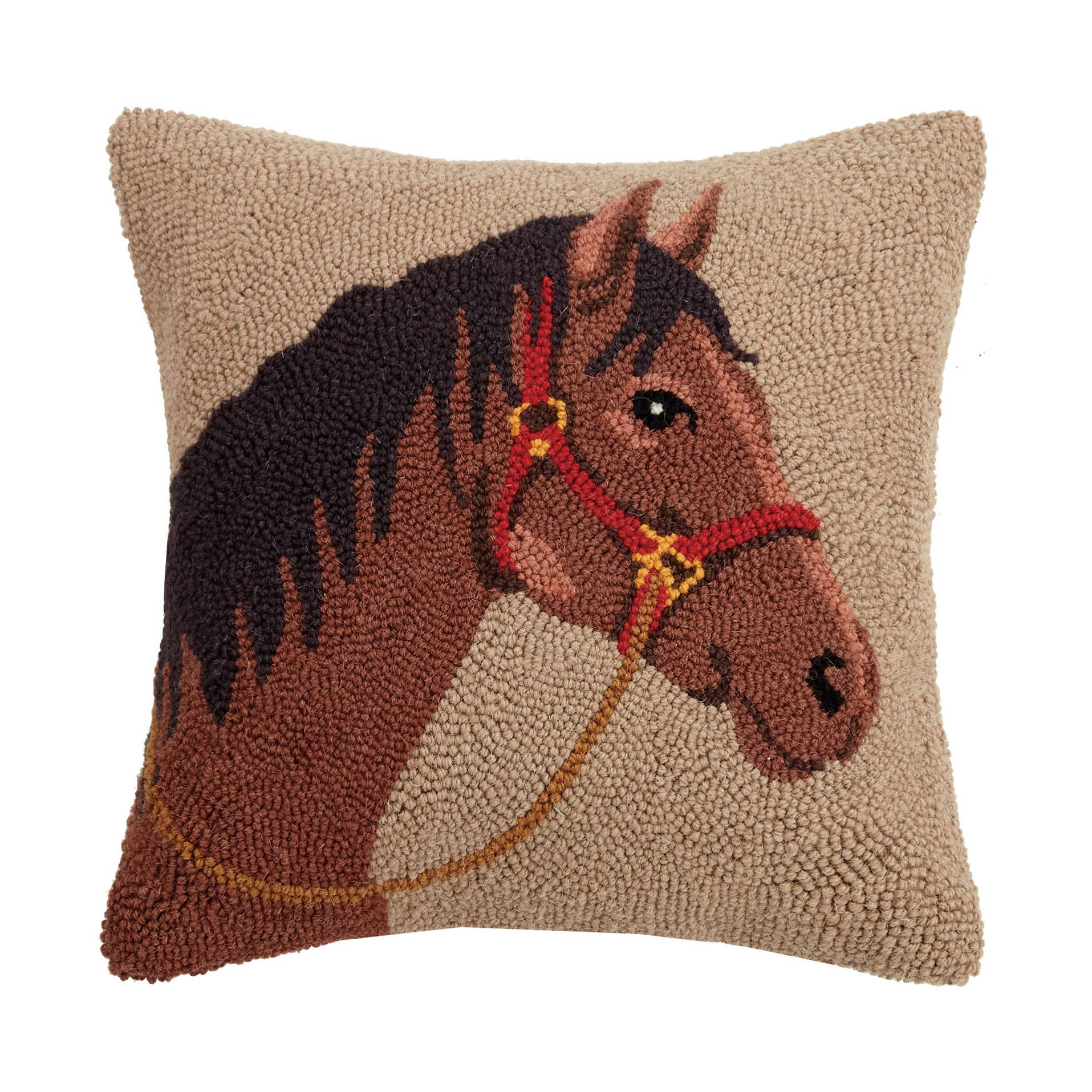 Decorative pillow with a horse design on a beige background