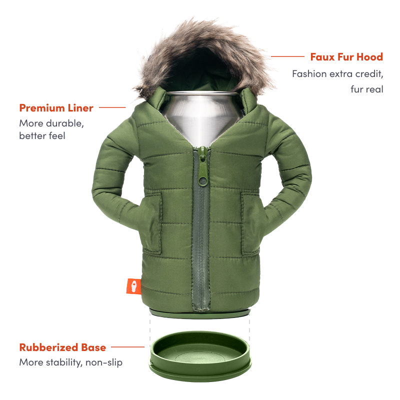 Green pet carrier with faux fur hood on a white background