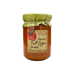 Jar of Sweet Bell Pepper Spread with a label on a white background