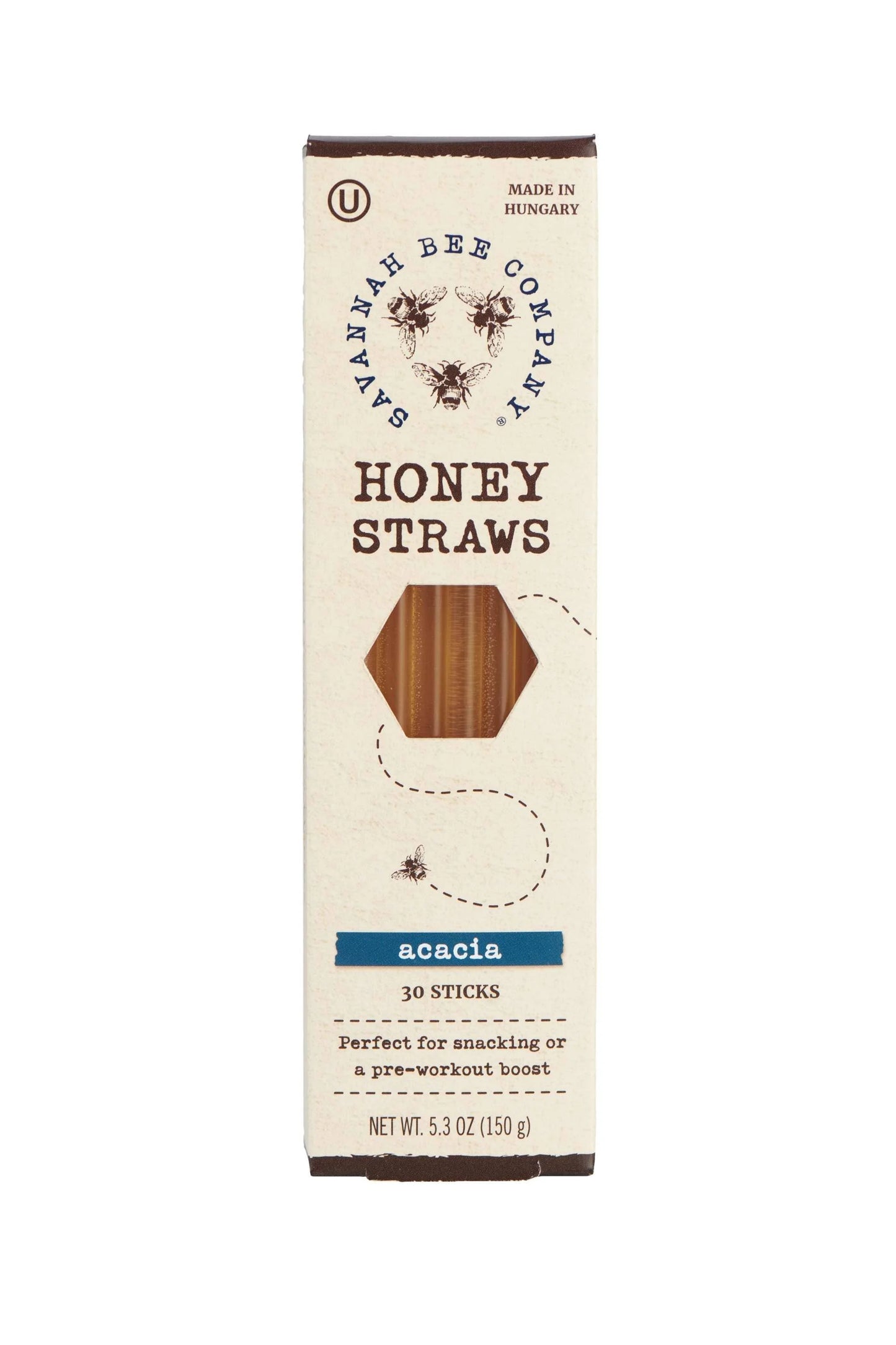 Box of Bajcsy Honey Company honey straws on a white background