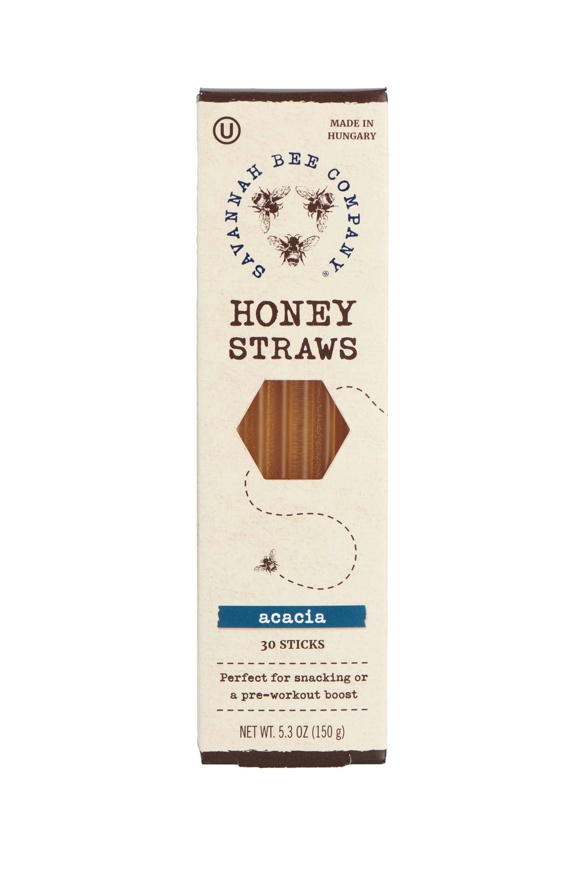 Box of Bajcsy Honey Company honey straws on a white background