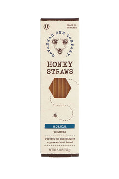 Box of Bajcsy Honey Company honey straws on a white background