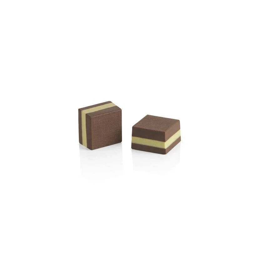 Two chocolate sandwiches on a white background