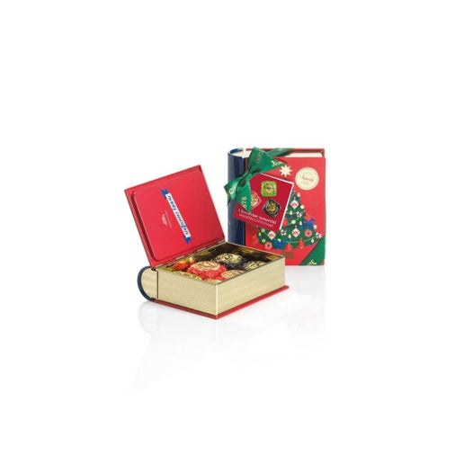 Decorative gift box with a book-shaped container on a white background