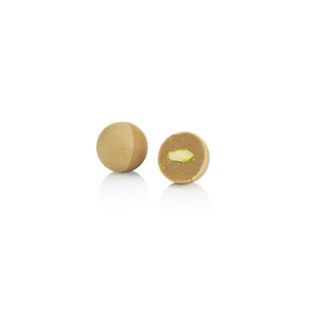 Pair of wooden earrings with a small cutout design on a white background