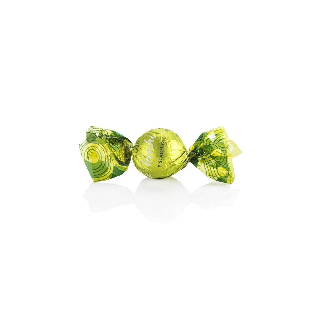 Two green wrapped candies on a white background