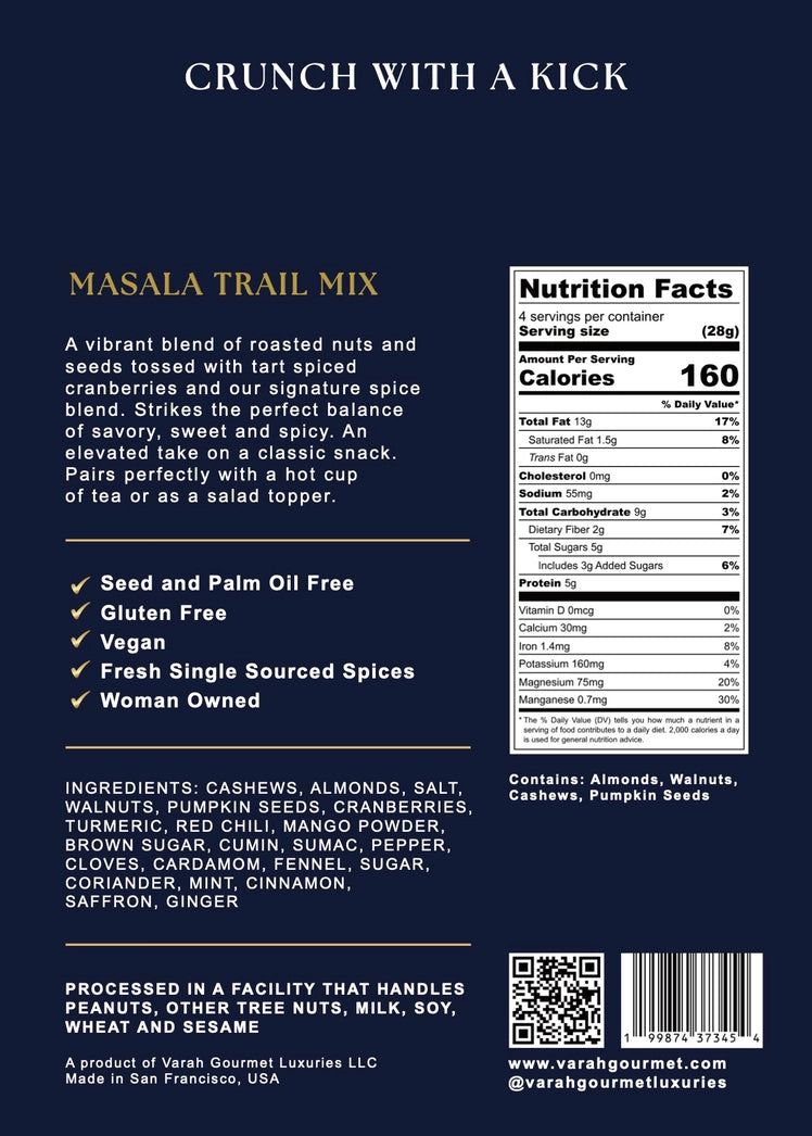 Varah Gourmet - Masala Trail Mix - Savory Indian-Spiced Nuts & Seeds - 4 oz.