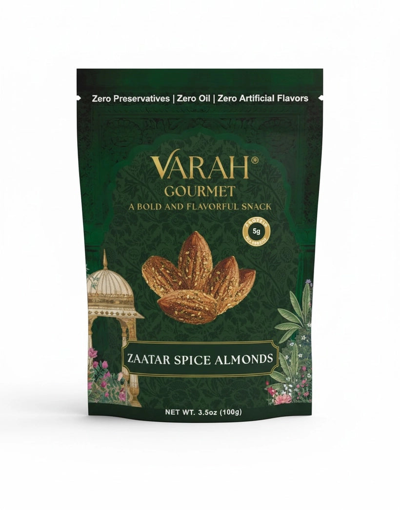 Varah Gourmet - Zaatar Spice Almonds - Middle Eastern Spiced Roasted Almonds - 3.5 oz.