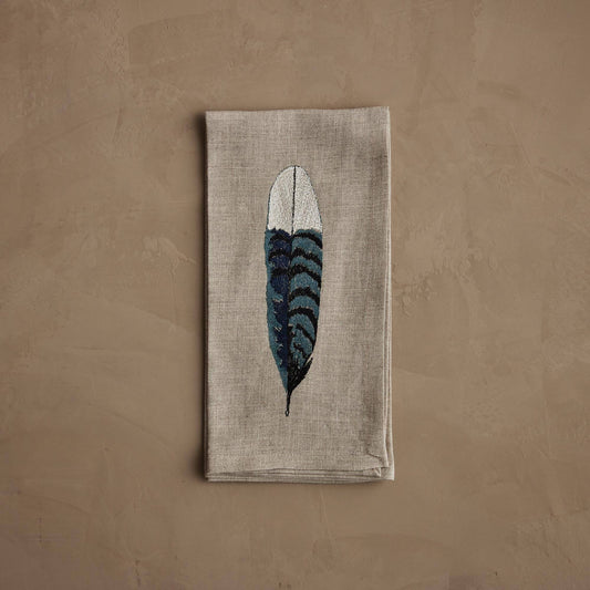Coral & Tusk - Blue Jay Feather - Dinner Napkin