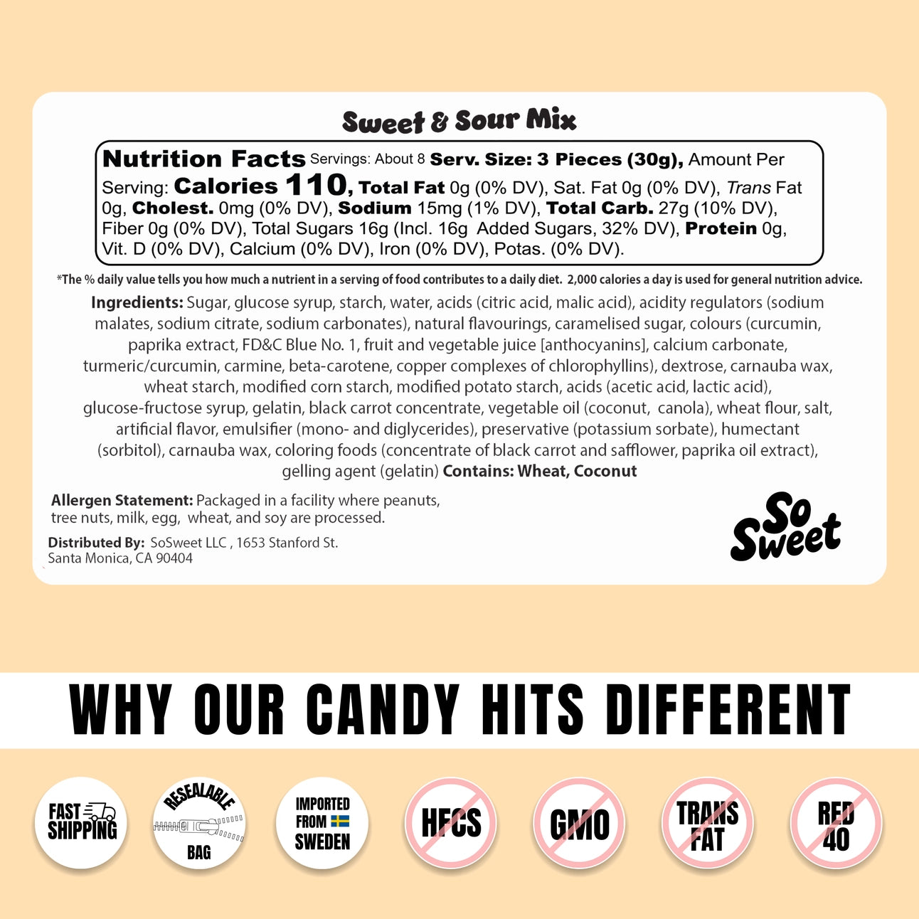 So Sweet - Swedish Candy Sweet & Sour Mix - 8 oz.