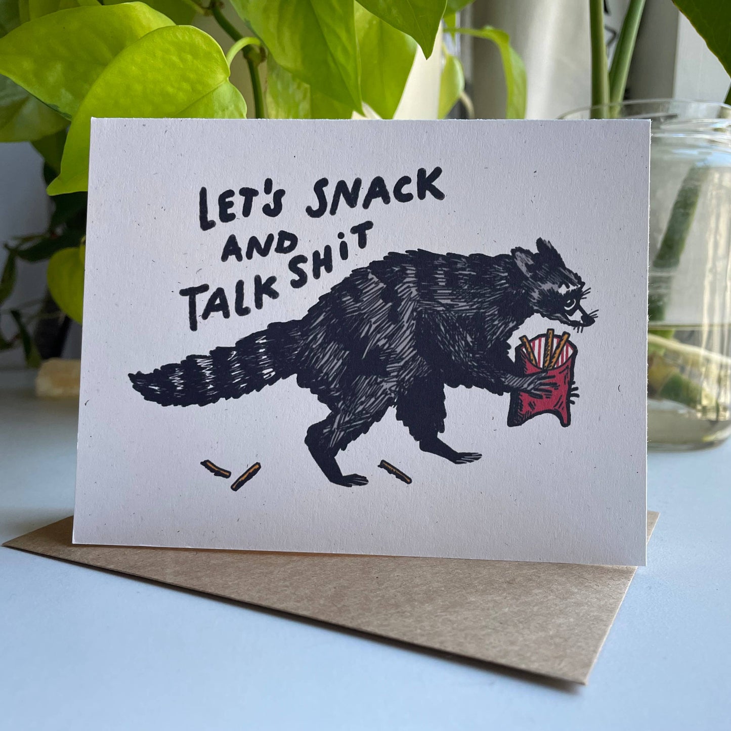 Kendra Lee Miller Art - Let’s Snack & Talk Shit - Raccoon Greeting Card