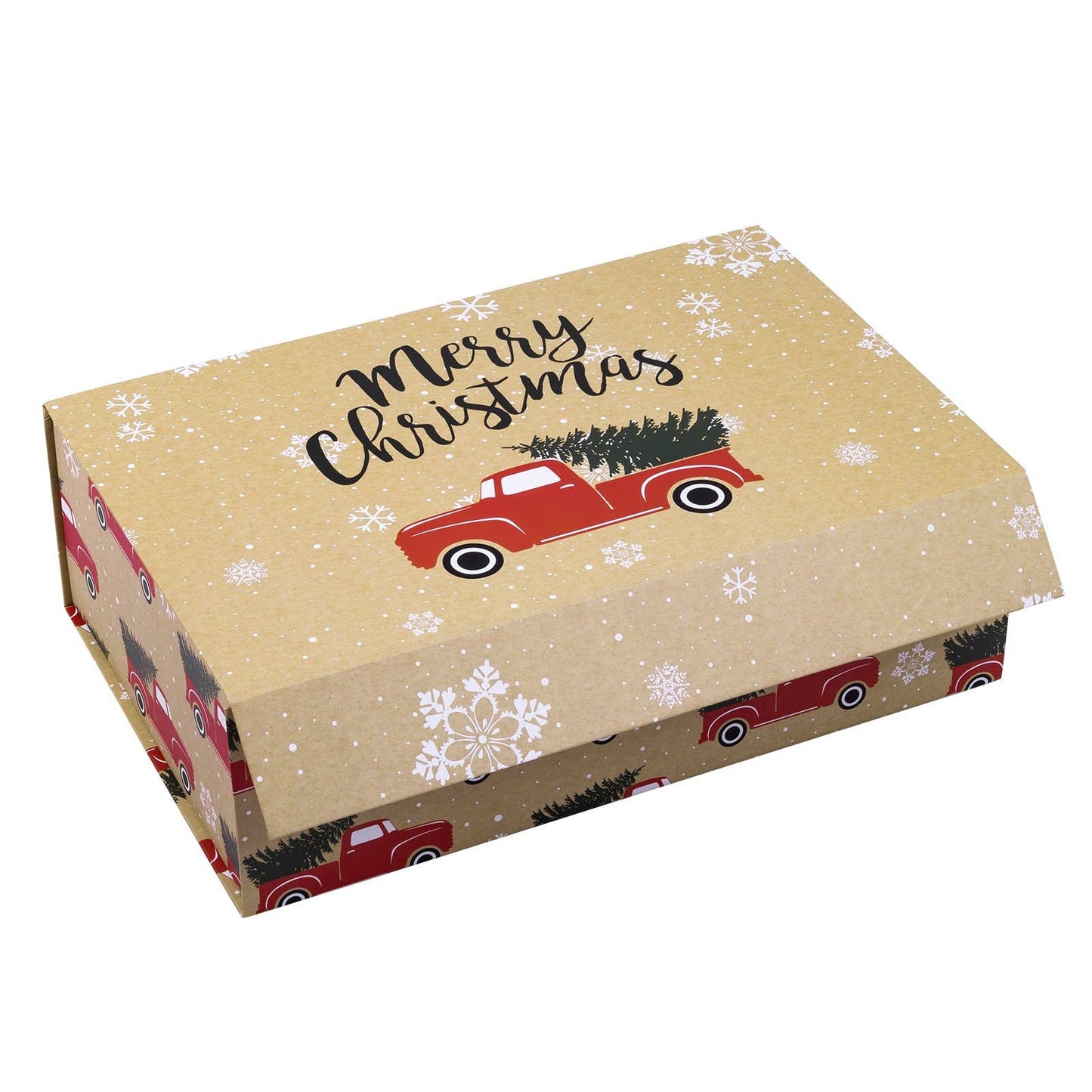 Empty Gift Basket - Red Truck w/ Christmas Tree Holiday Gift Box - 14 in. x 9 in. x 4.3 in.