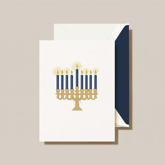 Crane - Lights Of Hanukkah Greeting Card - 10 Cards / 10 Navy Lined Envelopes