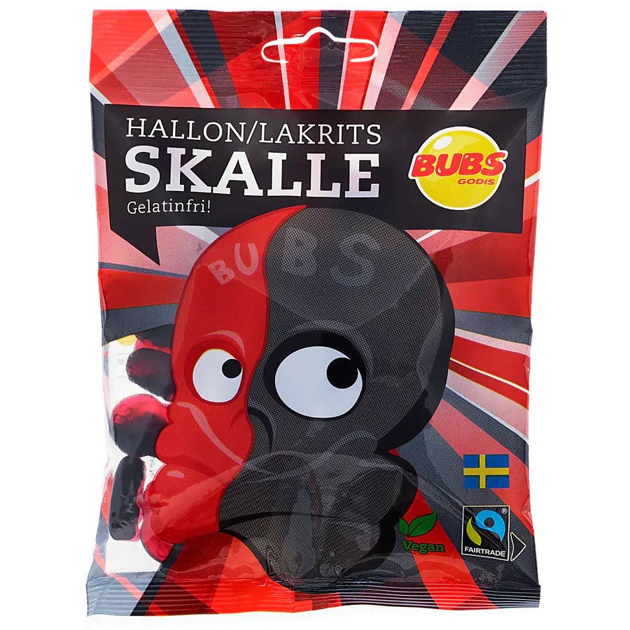 BUBS Godis - Swedish Gummy Skulls - Raspberry & Licorice - 90 g