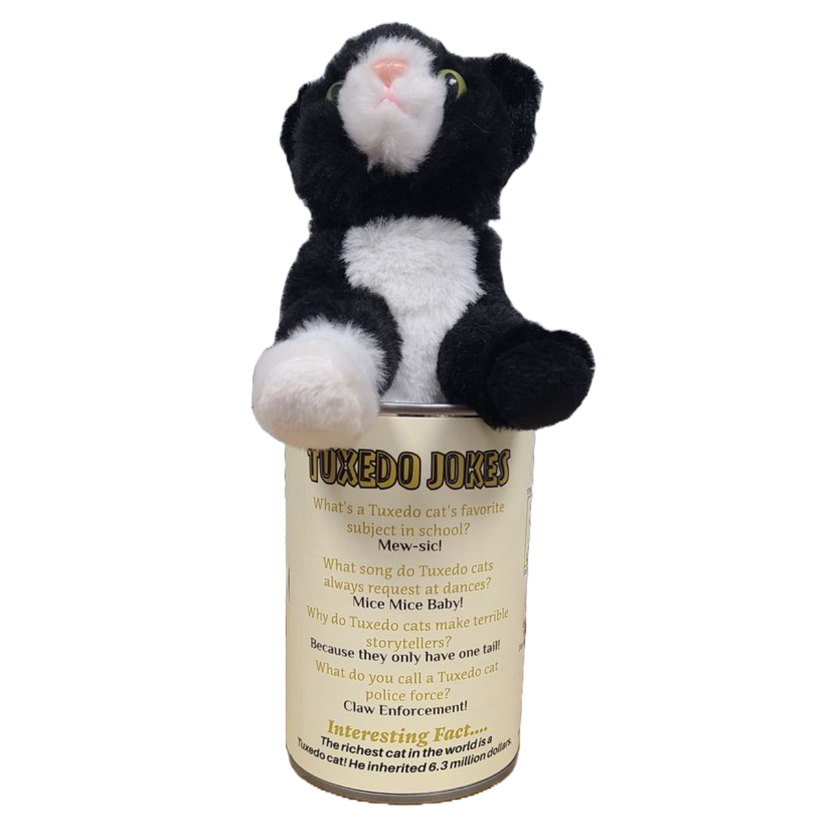 Canned Gifts - Buttons The Canned Tuxedo Cat - Stuffed Animal