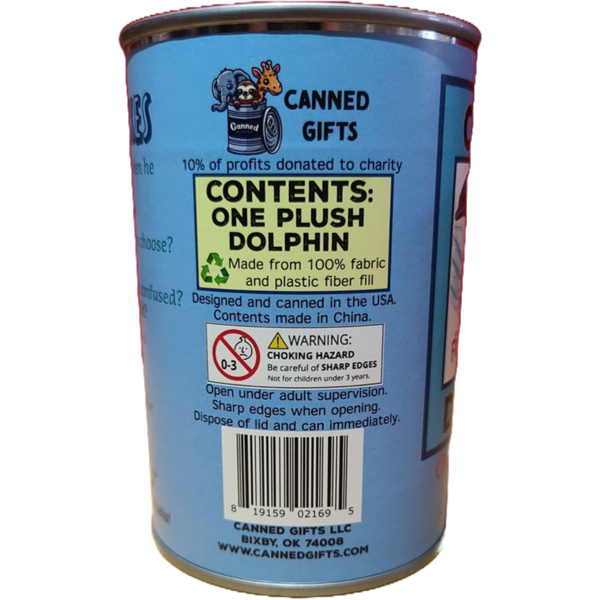 Canned Gifts - Flip The Canned Dolphin - Stuffed Animal