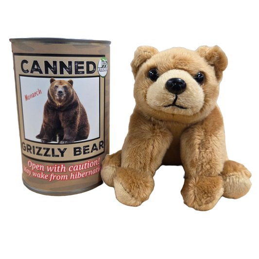 Canned Gifts - Monarch The Canned Grizzly Bear - Stuffed Animal