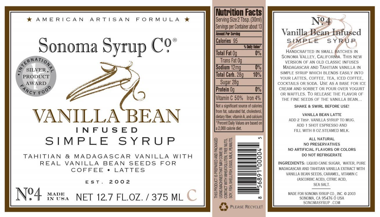 Sonoma Syrup Co. - Vanilla Bean Infused Simple Syrup - 12.7 oz.