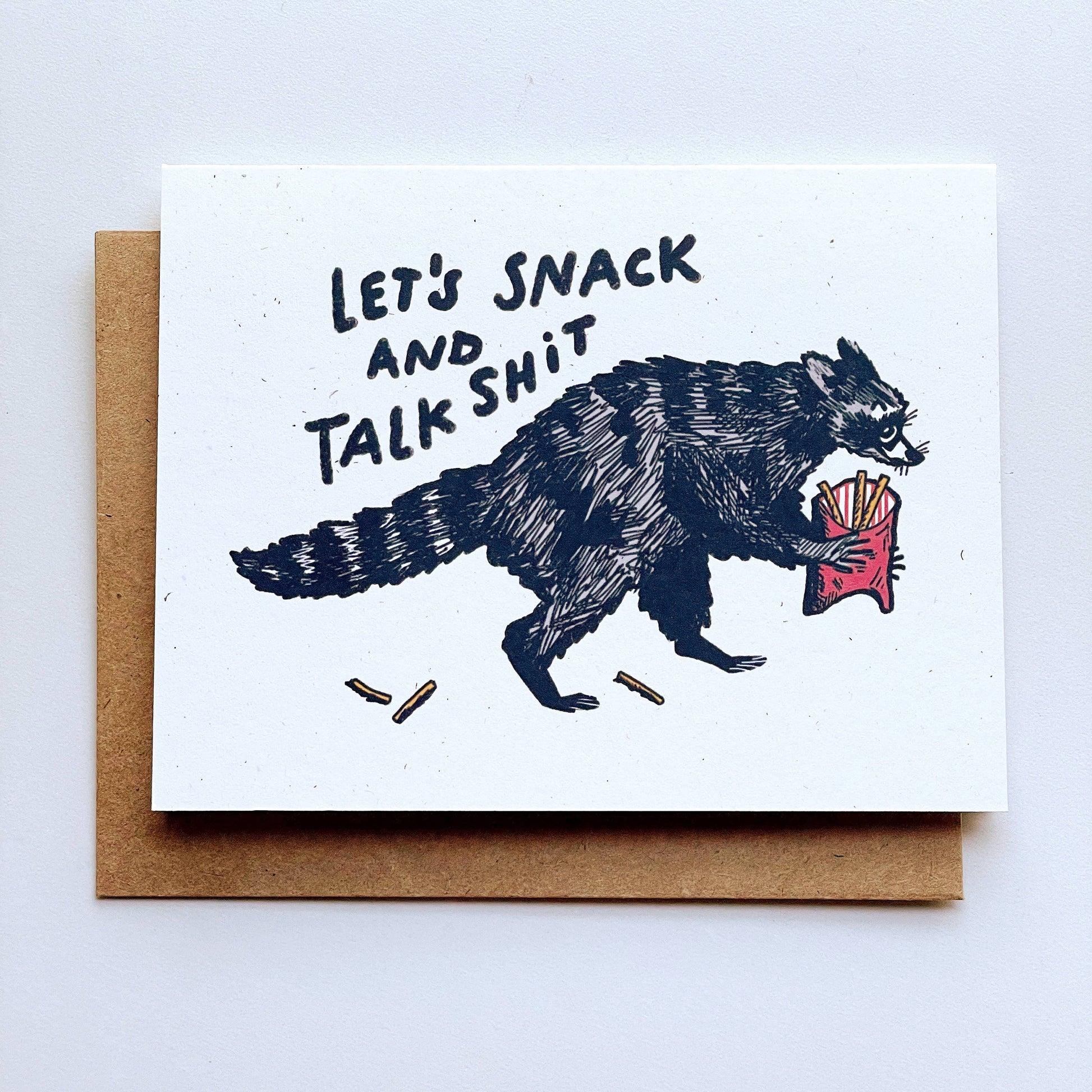 Kendra Lee Miller Art - Let’s Snack & Talk Shit - Raccoon Greeting Card