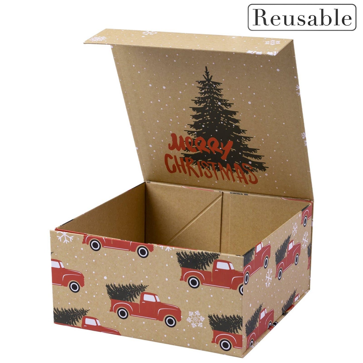 Empty Gift Basket - Red Christmas Gift Box w/ Lid - 8 in. x 8 in. x 4 in.
