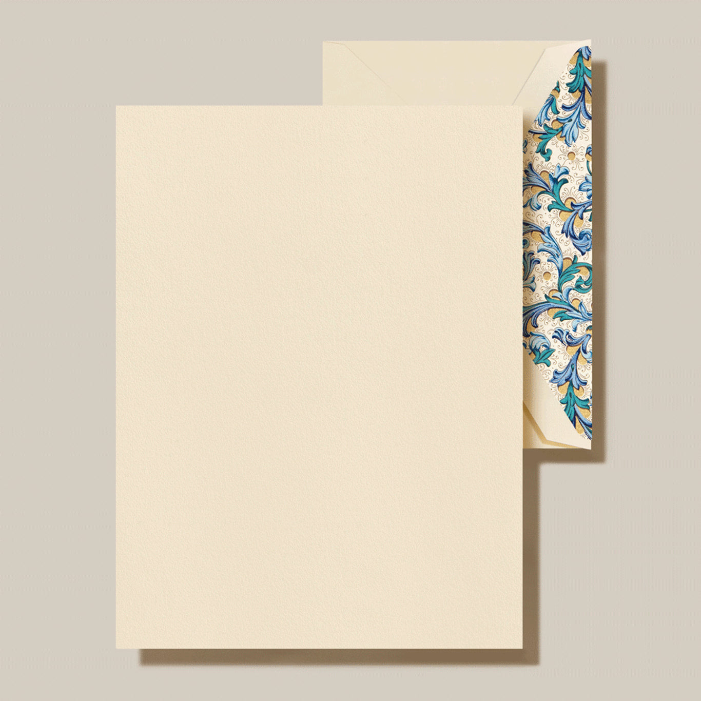 Crane - Cotton Stationery Half Sheet - 20 Sheets / 20 Blue Florentine Lined Envelopes
