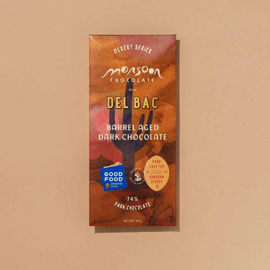 Monsoon Chocolate - Del Bac Whiskey Barrel Aged 74% Dark Chocolate - 50 g