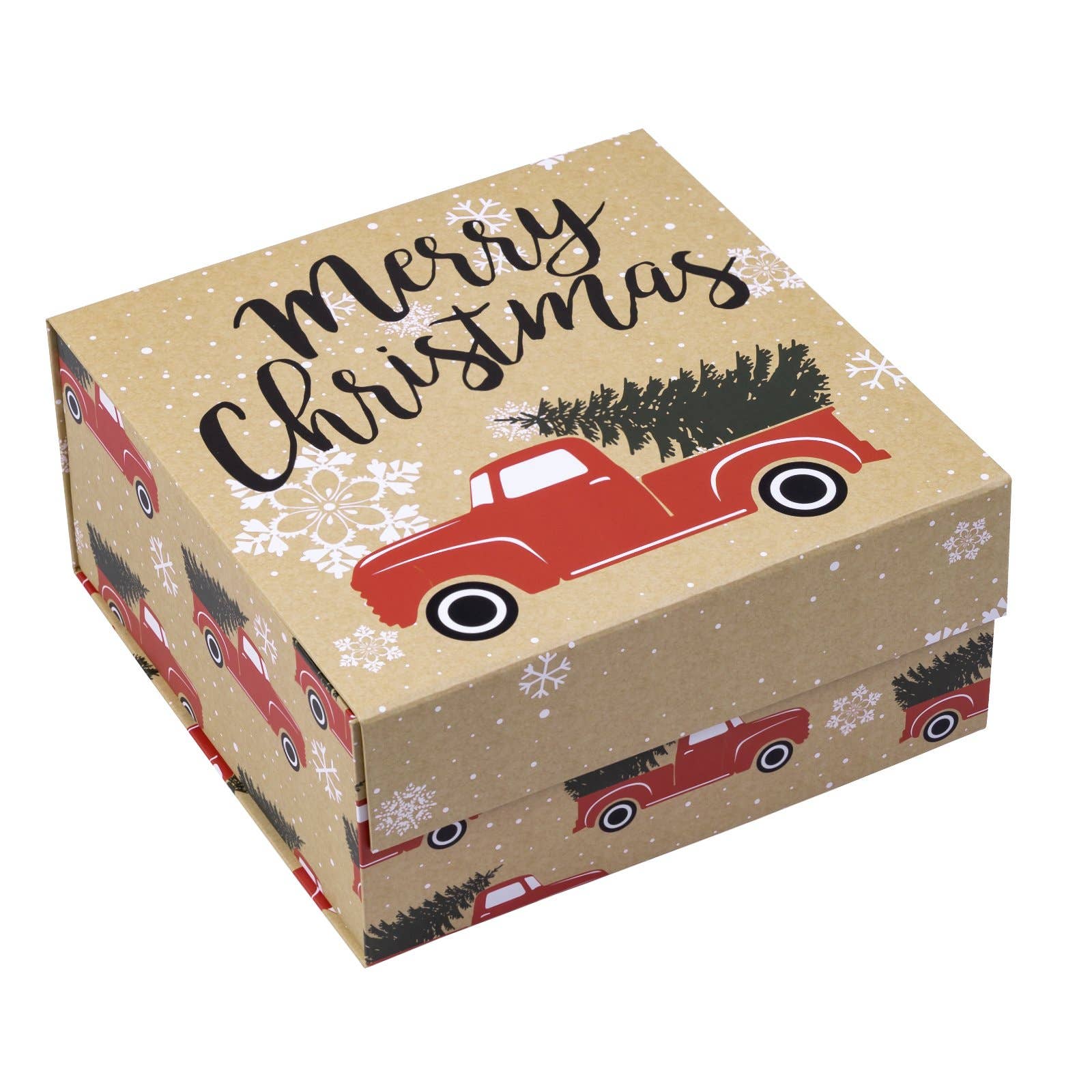 Empty Gift Basket - Red Christmas Gift Box w/ Lid - 8 in. x 8 in. x 4 in.