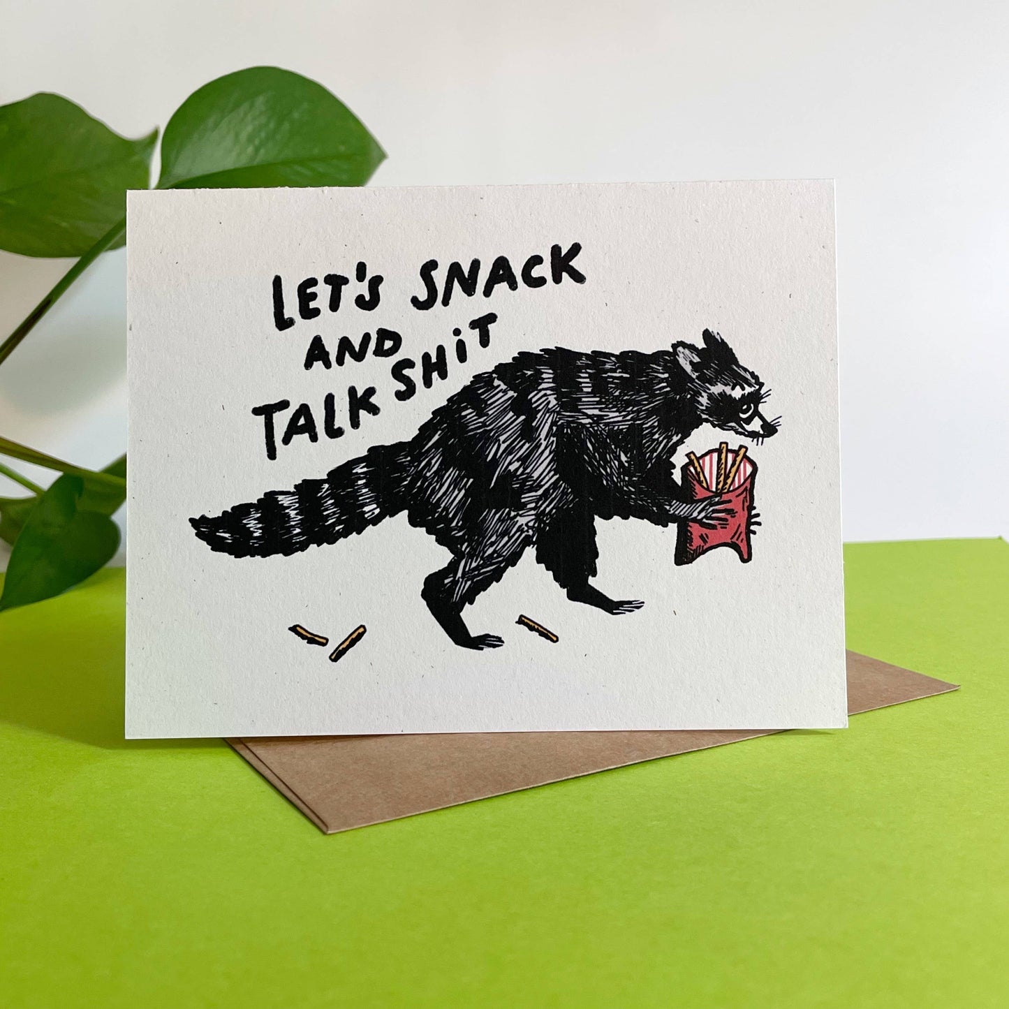 Kendra Lee Miller Art - Let’s Snack & Talk Shit - Raccoon Greeting Card