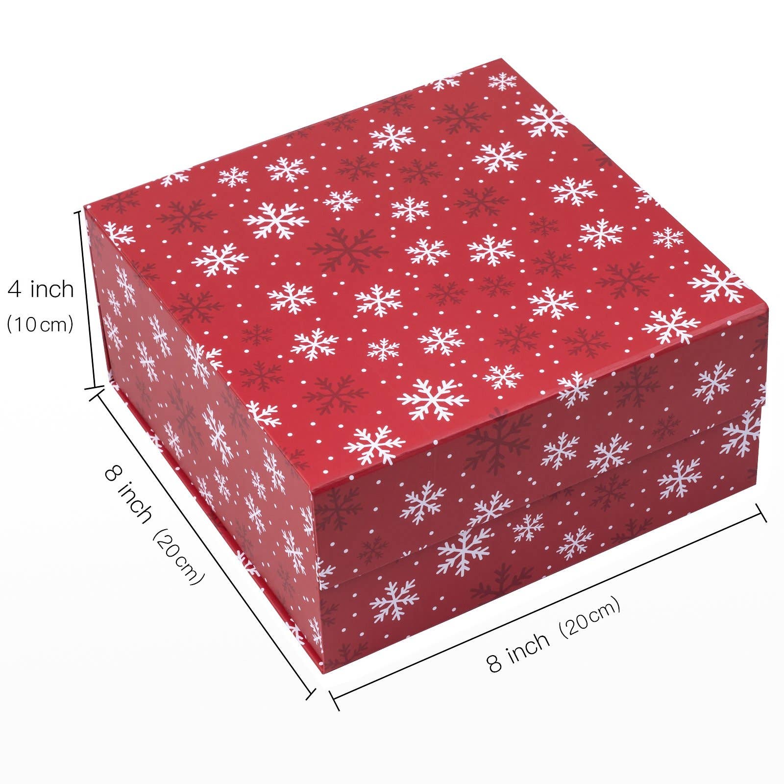 Empty Gift Basket - Red & White Snowflake Holiday Gift Box w/ Lid - 8 in. x 8 in. x 4 in.