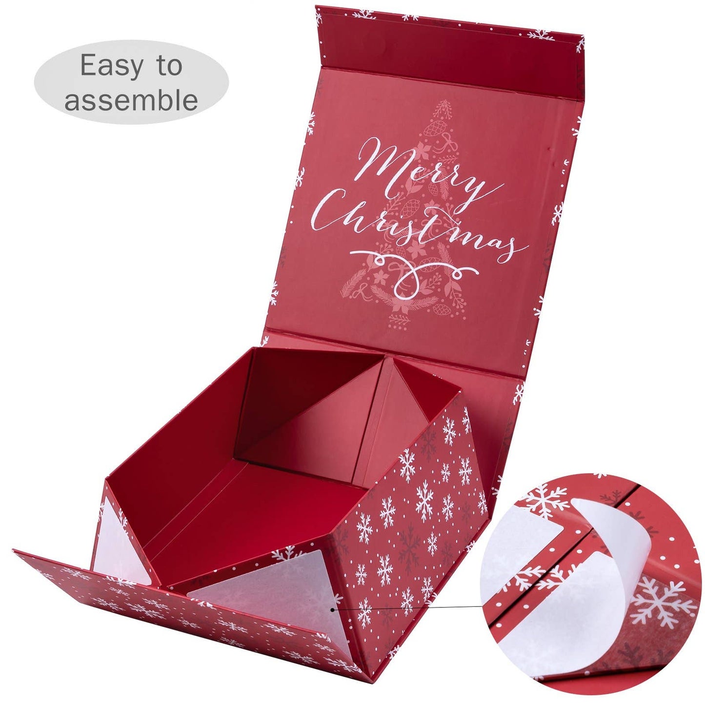 Empty Gift Basket - Red & White Snowflake Holiday Gift Box w/ Lid - 8 in. x 8 in. x 4 in.