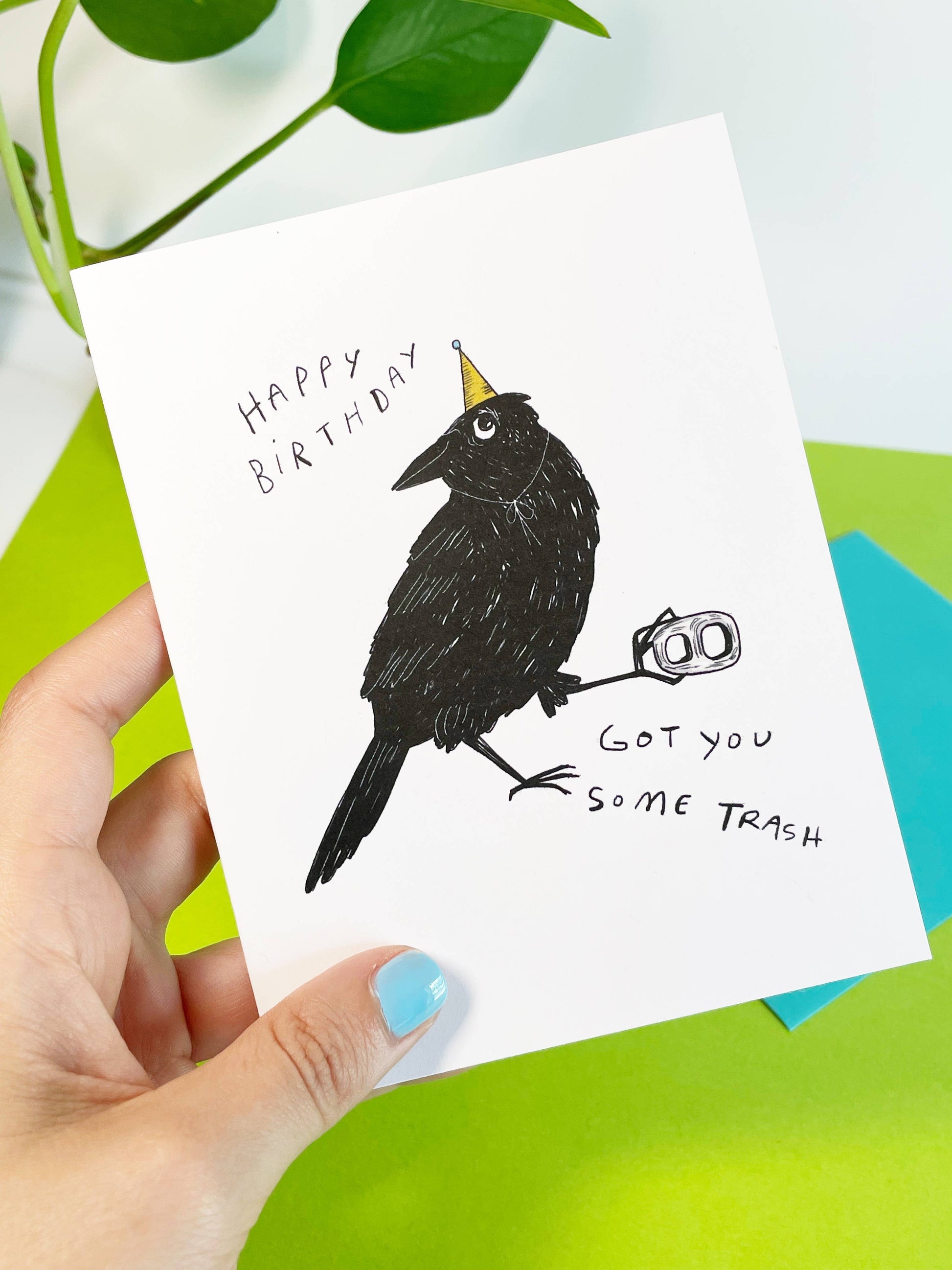 Kendra Lee Miller Art - Got You Some Trash - Black Crow Birthday Card