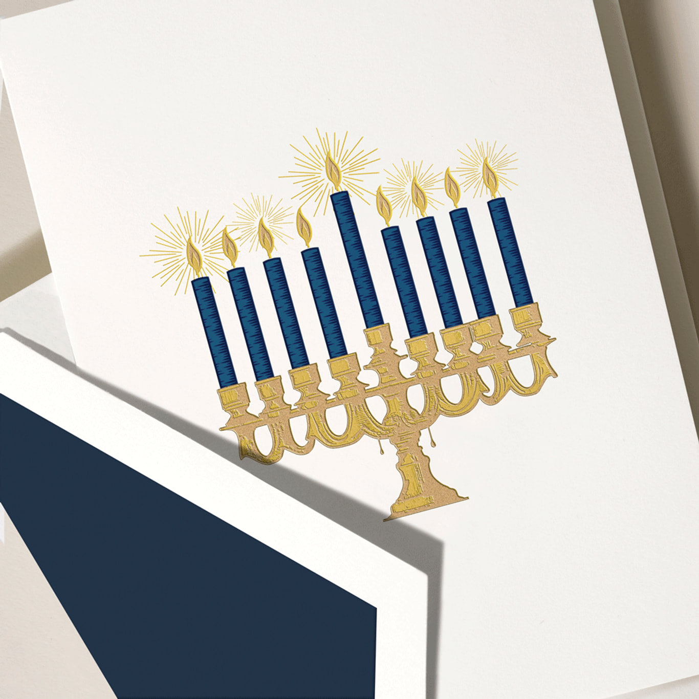 Crane - Lights Of Hanukkah Greeting Card - 10 Cards / 10 Navy Lined Envelopes