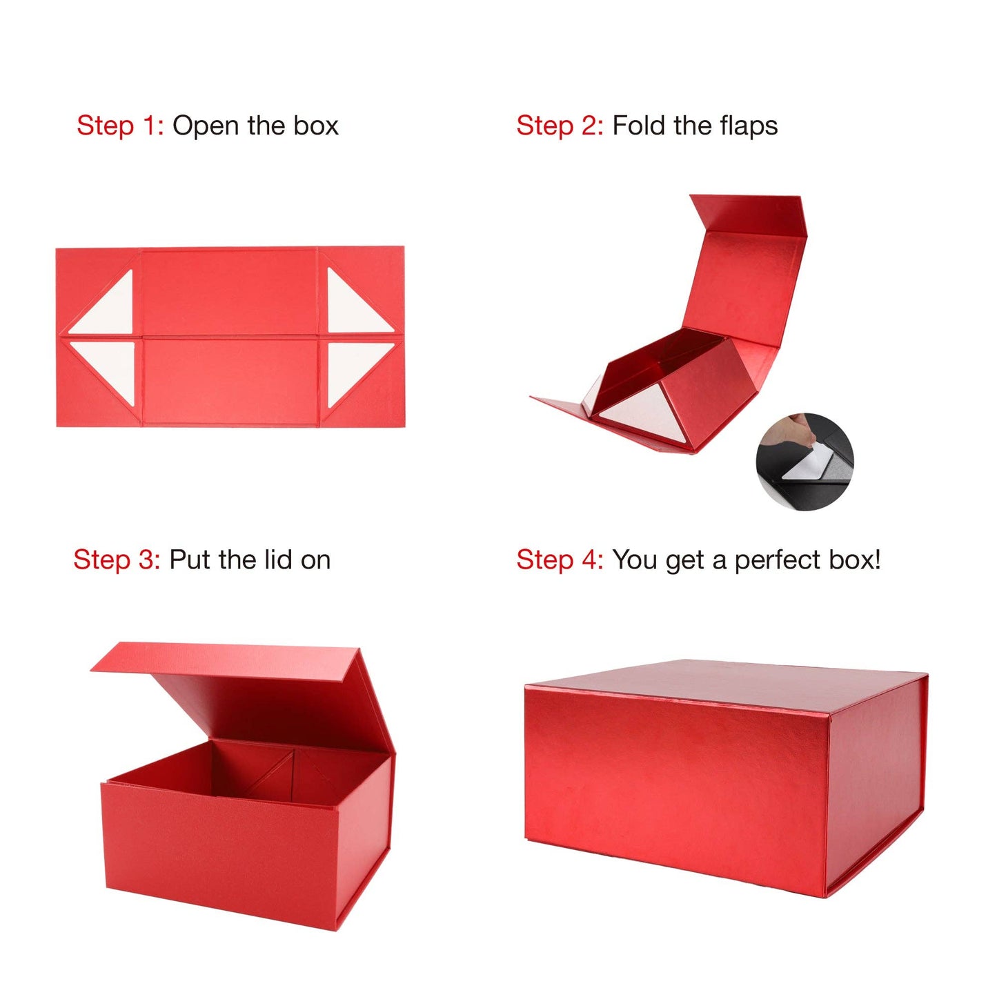 Empty Gift Basket - Red Gift Box w/ Magnetic Square Flap Lid - 8 in. x 8 in. x 4 in.