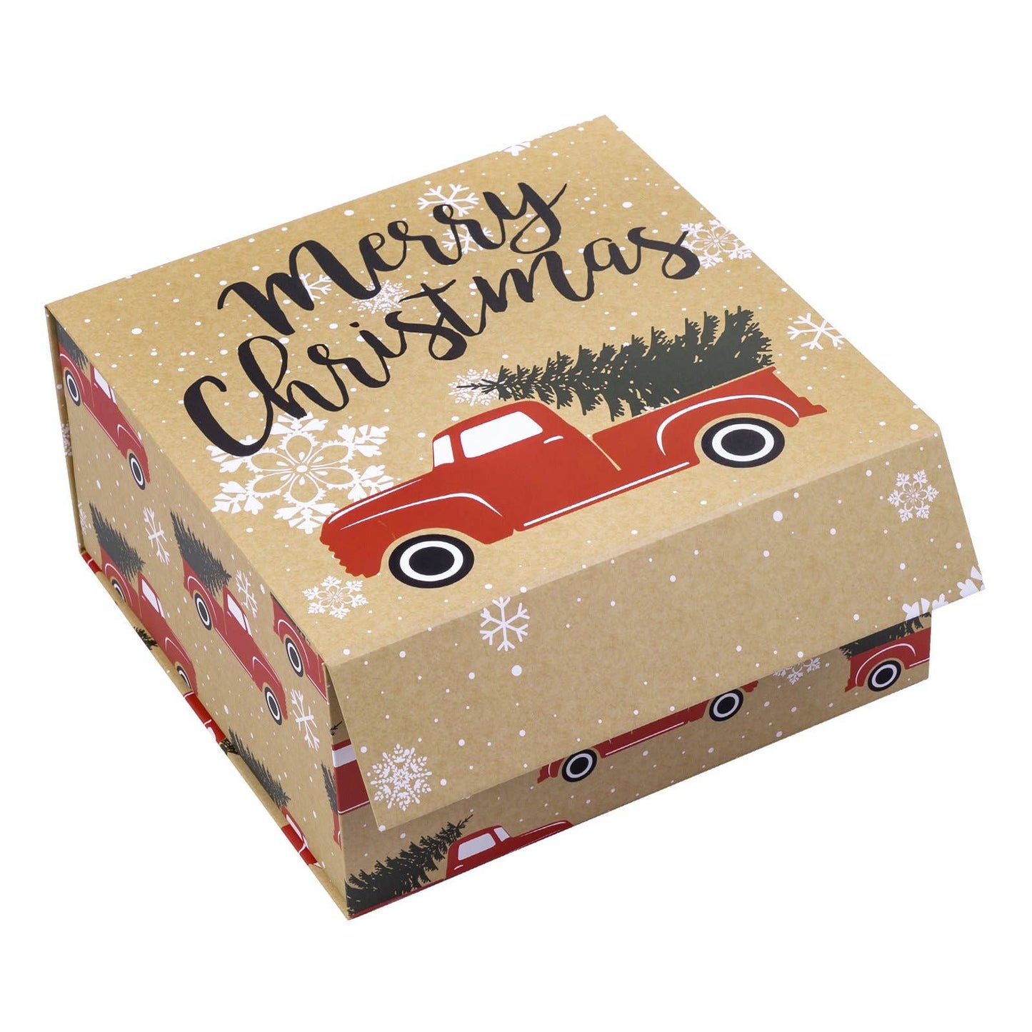 Empty Gift Basket - Red Christmas Gift Box w/ Lid - 8 in. x 8 in. x 4 in.