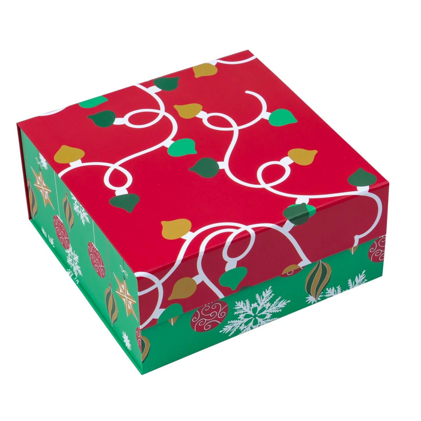 Empty Gift Basket - Red & Green Ornaments Holiday Gift Box - 8 in. x 8 in. x 4 in.