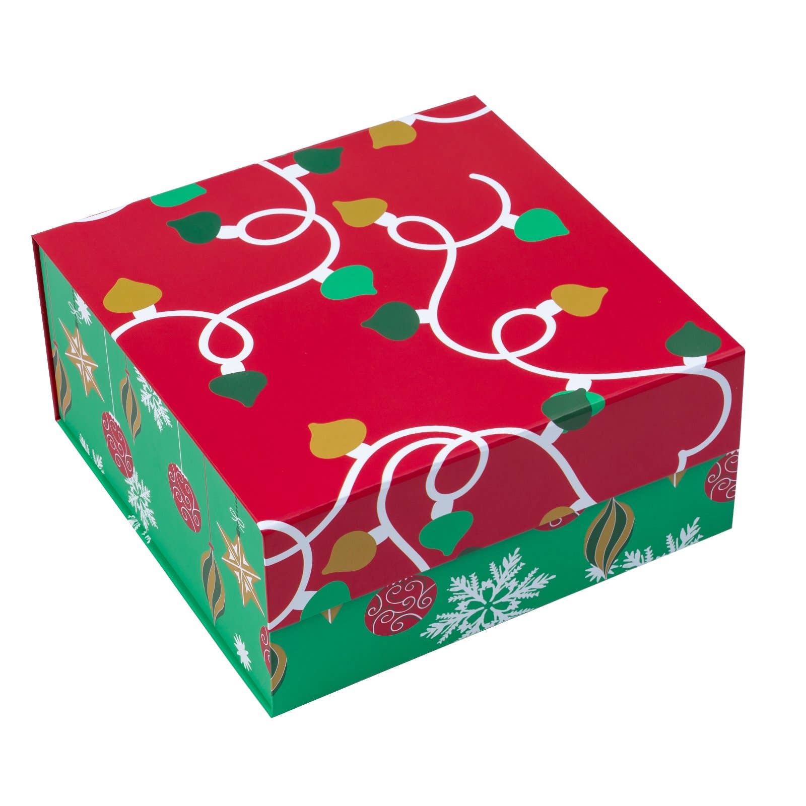 Empty Gift Basket - Red & Green Ornaments Holiday Gift Box - 8 in. x 8 in. x 4 in.