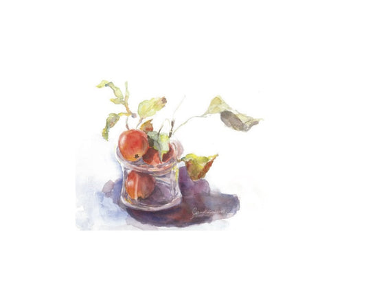 Jan Spencer - Watercolor Greeting Card - Jar Of Crabapples