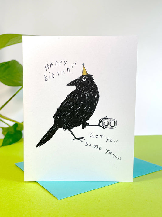 Kendra Lee Miller Art - Got You Some Trash - Black Crow Birthday Card