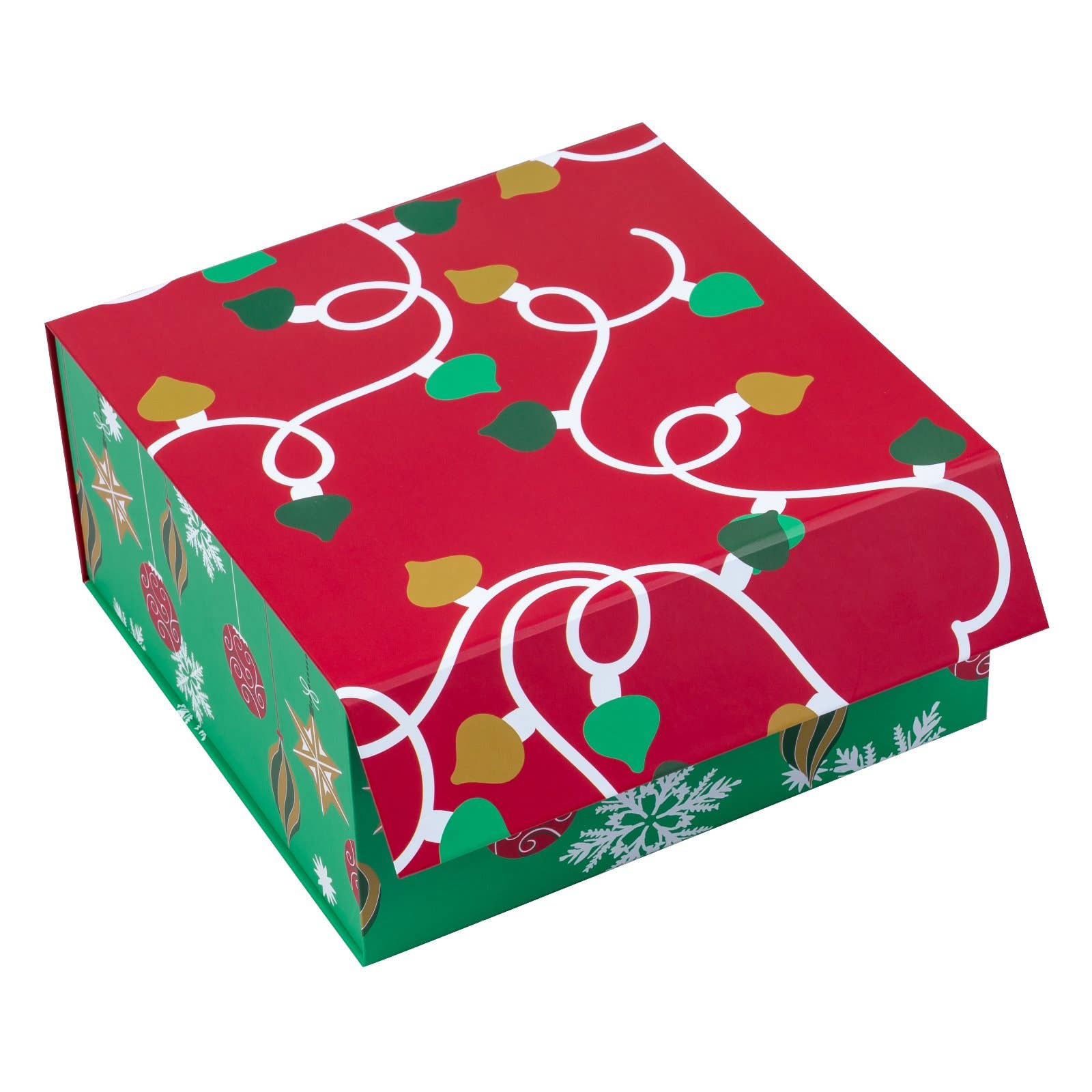 Empty Gift Basket - Red & Green Ornaments Holiday Gift Box - 8 in. x 8 in. x 4 in.