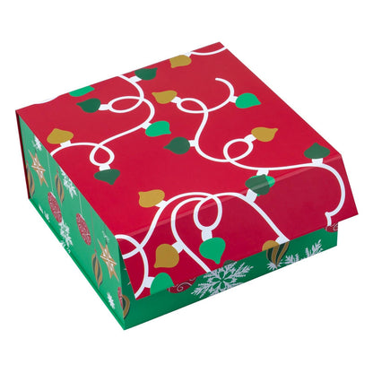 Empty Gift Basket - Red & Green Ornaments Holiday Gift Box - 8 in. x 8 in. x 4 in.