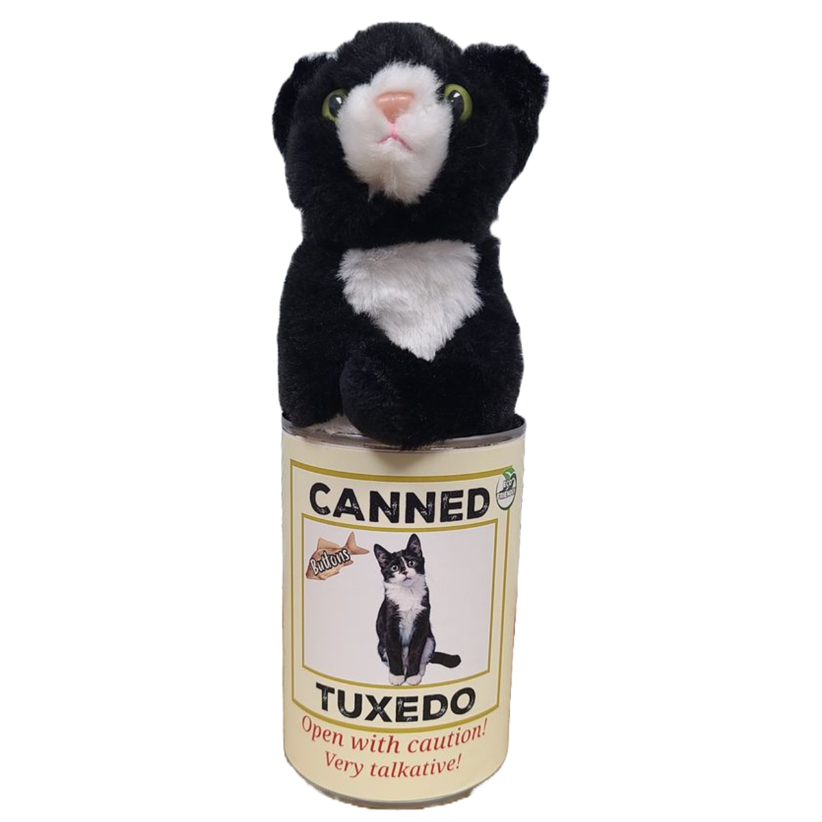 Canned Gifts - Buttons The Canned Tuxedo Cat - Stuffed Animal