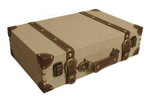 Empty Gift Basket - Decorative Gift Suitcase - Light Tan Canvas